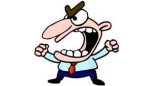 a cartoon picture of a guy complaining amd angry