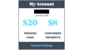 a picture of the usejewel website, my account, pending cash, and confirmed payments