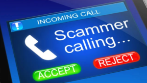 Screenshot picture of the words telephone scammer calling