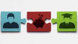 cartoon picture of financial aid scams (puzzle pieces)