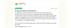 TrustPilot customer reviews and experiences concerning the ACN website